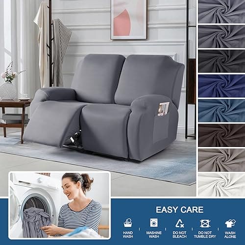 TAOCOCO Recliner Loveseat Slipcover, 2 Pieces Polyester Fabric Stretch Sofa Covers for 2 Seat Reclining Couch, Soft Washable Furniture Protector with Pockets (2 Seat, Light Gray) ebuys