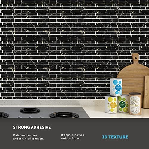 Art3d 10-Sheet Peel and Stick Backsplash, 12 in. x 12in. Black Marble Design MEGA