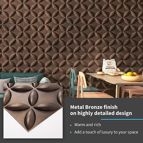 Art3d Texture 3D Wall Panels, PVC Wall Panels for Interior Wall Decor Pack of 12 Tiles 32 Sq Ft, Antique Copper, 19.7"x19.7" MEGA