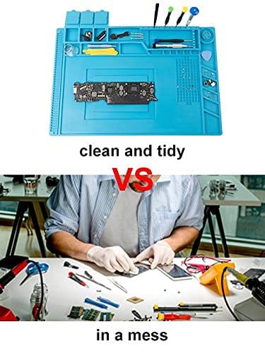 CPB Silicone Repair Mat Heat Resistant Work Mat with Scale Rule and Screw Position for soldering Iron, Electronics, Computer, Cellphone - Blue - S130 / S160 / S180 ebuystt