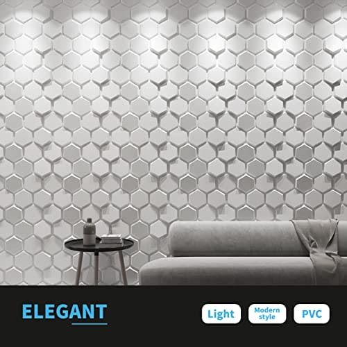 Art3d Textures 3D Wall Panels White Hexagon Design Pack of 12 Tiles 25.5 Sq Ft (PVC) MEGA