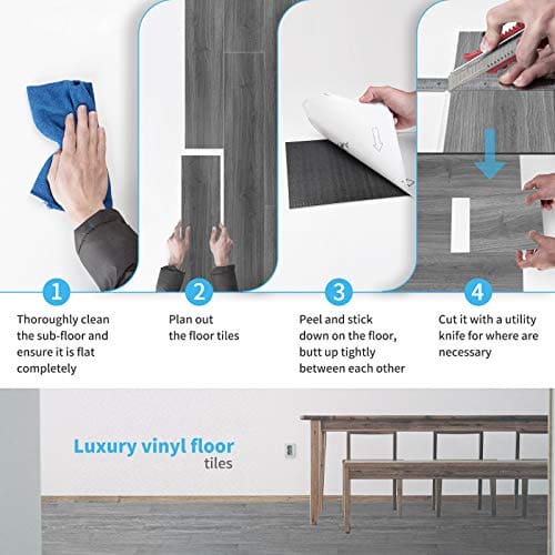 Art3d Peel and Stick Floor Tile Vinyl Wood Plank 36-Pack 54 Sq.Ft, Deep Gray, Rigid Surface Hard Core Easy DIY Self-Adhesive Flooring Mega