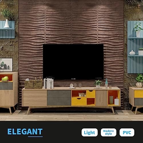 Art3d PVC Wave Panels for Interior Wall Decor, Antique Copper Textured 3D Wall Tiles, 19.7" x 19.7" (12-Pack) MEGA