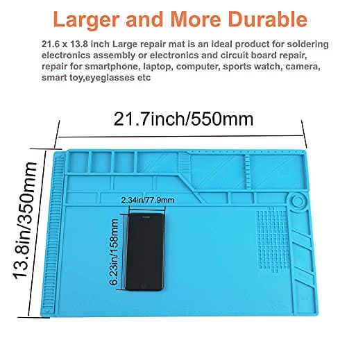 CPB Silicone Repair Mat Heat Resistant Work Mat with Scale Rule and Screw Position for soldering Iron, Electronics, Computer, Cellphone - Blue - S130 / S160 / S180 ebuystt