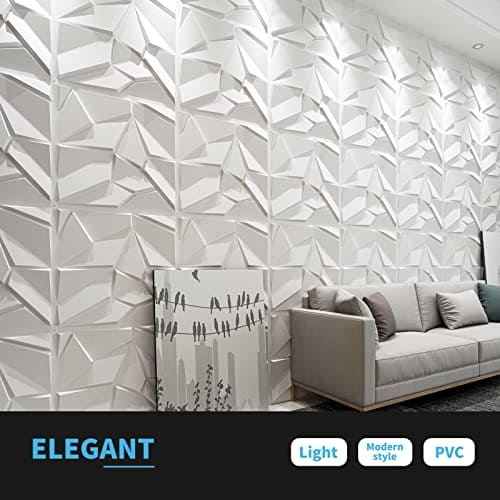Art3d PVC 3D Wall Panels, Plastic Decorative Wall Tile in White 12-Pack MEGA