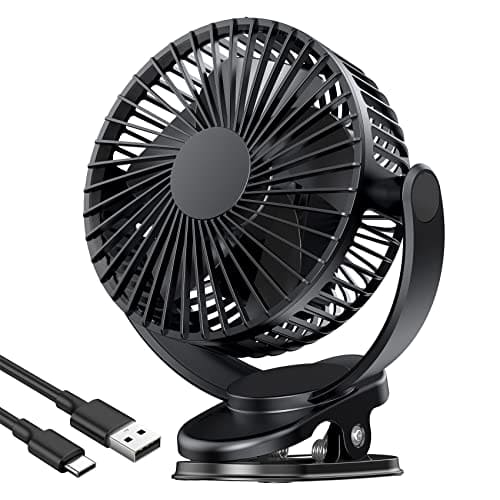 ATEngeus USB Fan, Rechargeable Portable Fan, Clip on Fan, Battery Operated Fan, 3 Speeds, 5000mAh USB Desk Fan, 720°Rotation, Sturdy Clamp for home, Camping, Treadmill and car EBUYSTT
