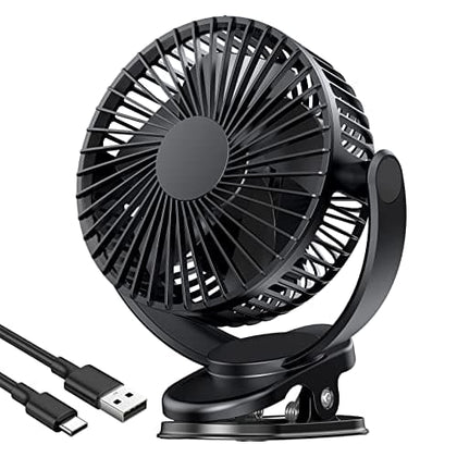 ATEngeus USB Fan, Rechargeable Portable Fan, Clip on Fan, Battery Operated Fan, 3 Speeds, 5000mAh USB Desk Fan, 720°Rotation, Sturdy Clamp for home, Camping, Treadmill and car