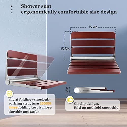 Folding Teak Shower Seat Wall Mounted,Fold Down Shower Seat,Foldable Shower Bench,Home Care Teak Shower Seat Bench for Inside Shower,Folding Shower Seat Bench,Wall Mount Shower Seat Bench Chair EBUYSTT