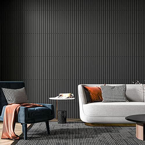 Art3d Slat Wall Panel, 3D Fluted Textured Panel 12-Tile 19.7 x 19.7in. - Black MEGA