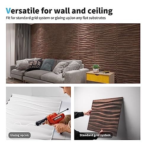 Art3d PVC Wave Panels for Interior Wall Decor, Antique Copper Textured 3D Wall Tiles, 19.7" x 19.7" (12-Pack) MEGA