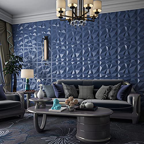 Art3d 3D Paneling Textured 3D Wall Design, Blue Diamond, 19.7" x 19.7" (12 Pack) (Matt Blue) MEGA