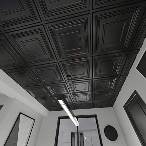 Art3d Decorative Drop Ceiling Tile 2x2 Pack of 12pcs, Glue up Ceiling Panel Square Relief in Black MEGA