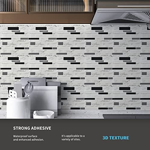 Art3d 11.8"x 11.8" Peel and Stick Vinyl Tiles, Self Adhesive Removable Stick On Kitchen Backsplash, Marble White (10-Sheet) MEGA