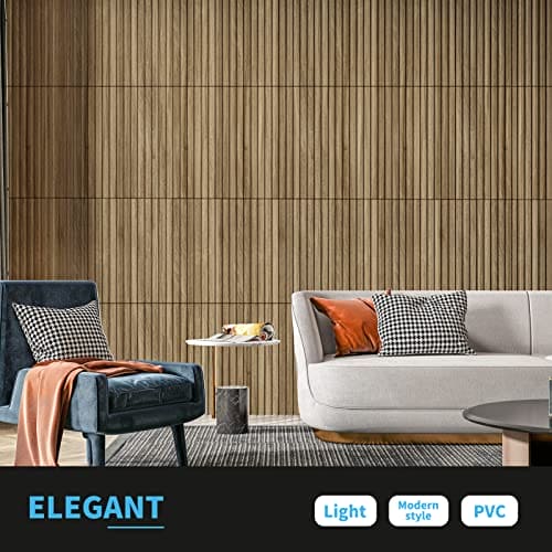 Art3d Slat Wall Panel, 3D Fluted Textured Panel 12-Tile 19.7 x 19.7in. - Walnut MEGA