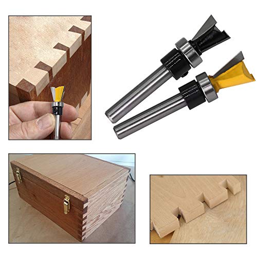 Yakamoz 2Pcs 1/4 Inch Shank Dovetail Joint Router Bits with Bearing Guide Dovetail Jig Bit for Furniture Building Cabinet Making Woodworking Cutter Tools YAKAMOZ