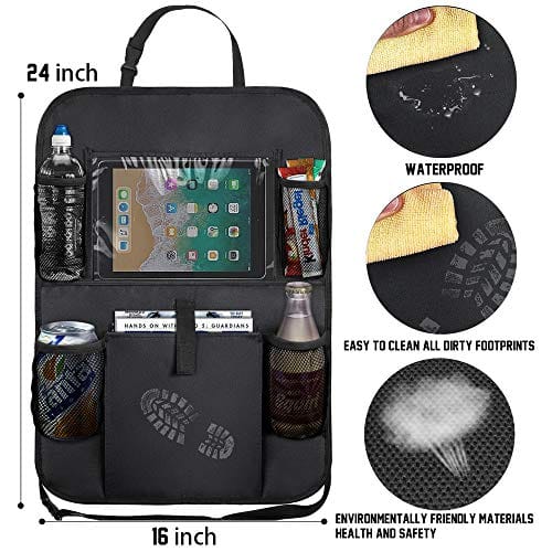 Backseat Car Organizer Kick Mats, KNGUVTH Car Seat Back Protectors with Clear 10" Tablet Holder + 5 Storage Pockets Back seat Organizer for Kids Toy Bottle Drink Vehicles Travel Accessories (2 Pack) ebuystt