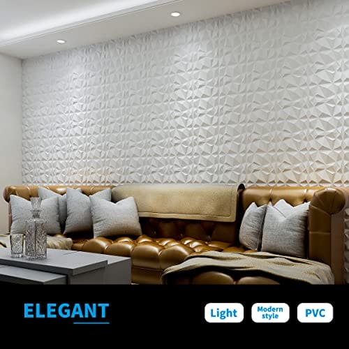 Art3d Decorative 3D Wall Panels in Diamond Design, 12"x12" Matt White (33 Pack) MEGA