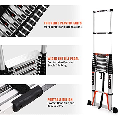 ALPURLAD Telescoping Ladder 10.5FT Aluminum Extension Ladders Lightweight Collapsible Ladder Telescopic Ladders for RV, Loft, Attic, Home, 330lbs Capacity ebuystt