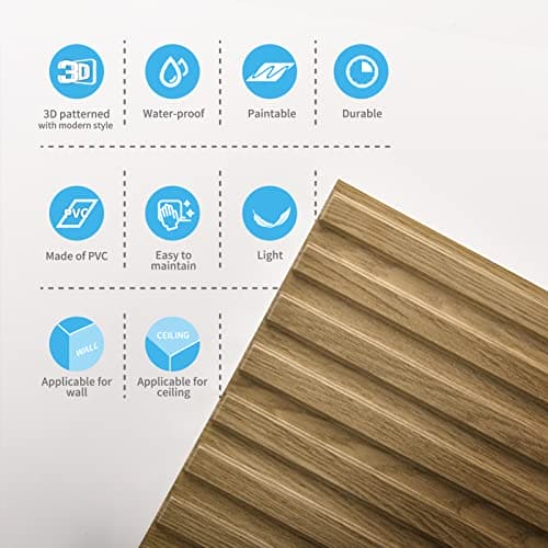 Art3d Slat Wall Panel, 3D Fluted Textured Panel 12-Tile 19.7 x 19.7in. - Walnut MEGA