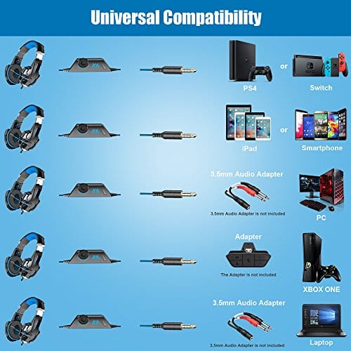 BENGOO G9000 Gaming Headset Professional 3.5mm PC LED Light Game Bass Headphones Stereo Noise Isolation Over-ear Headset Headband with Mic Microphone For PS4 Laptop Computer and Smart Phone ebuystt