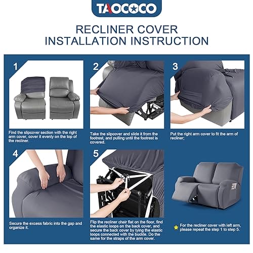 TAOCOCO Recliner Loveseat Slipcover, 2 Pieces Polyester Fabric Stretch Sofa Covers for 2 Seat Reclining Couch, Soft Washable Furniture Protector with Pockets (2 Seat, Light Gray) ebuys
