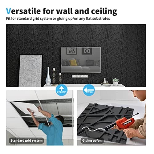 Art3d PVC Decorative Textures Black 3D Wall Panels for Interior Wall Décor, Black Wall Decor,Pack of 12 Tiles 32 Sq Ft MEGA