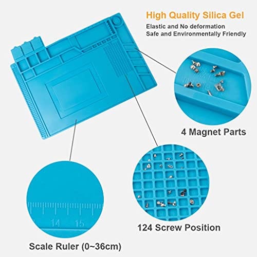 CPB Silicone Repair Mat Heat Resistant Work Mat with Scale Rule and Screw Position for soldering Iron, Electronics, Computer, Cellphone - Blue - S130 / S160 / S180 ebuystt