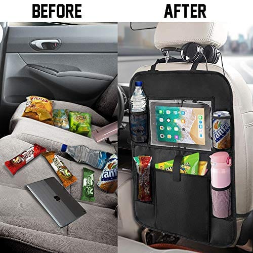 Backseat Car Organizer Kick Mats, KNGUVTH Car Seat Back Protectors with Clear 10" Tablet Holder + 5 Storage Pockets Back seat Organizer for Kids Toy Bottle Drink Vehicles Travel Accessories (2 Pack) ebuystt
