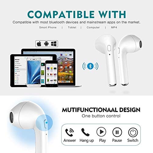 I7s TWS Bluetooth 5.0 Earbuds Earphones Stereo Sports Headphones Noise Cancelling and Waterproof Headsets with Built-in Mic Portable Charging Case-White ebuystt