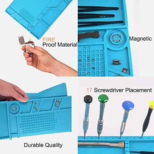 CPB Silicone Repair Mat Heat Resistant Work Mat with Scale Rule and Screw Position for soldering Iron, Electronics, Computer, Cellphone - Blue - S130 / S160 / S180 ebuystt