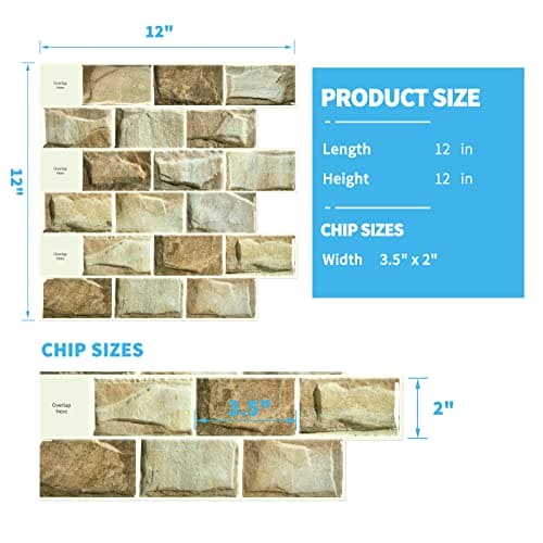 Art3d 10-Sheet Peel and Stick Subway Backsplash, 12 in. x 12in. Stone Design MEGA