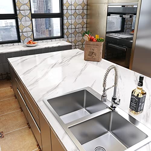 YENHOME 30x118 Inch White Marble Contact Paper for Countertops Waterproof Self Adhesive Marble Wallpaper Marble Contact Paper Peel and Stick Countertops Wrap for Kitchen Counter Glossy Marble Paper MEGA