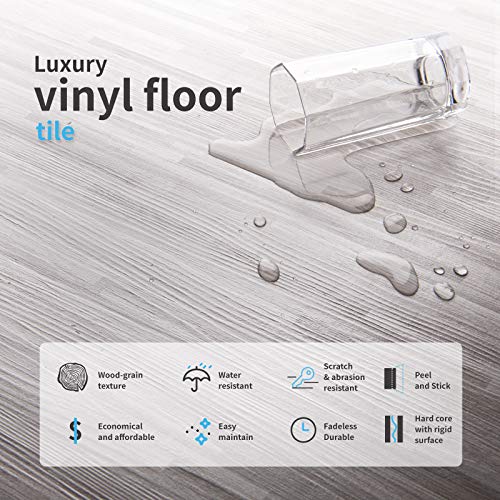 Art3d Peel and Stick Floor Tile Vinyl Wood Plank 36-Pack 54 Sq.Ft, Dusty Grey, Rigid Surface Hard Core Easy DIY Self-Adhesive Flooring Mega