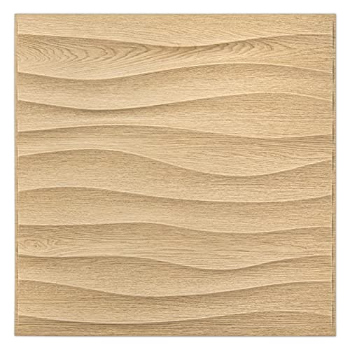 Art3d PVC Wave Panels for Interior Wall Decor, Wood Brown Textured 3D Wall Tiles，19.7" x 19.7" (12-Pack) MEGA