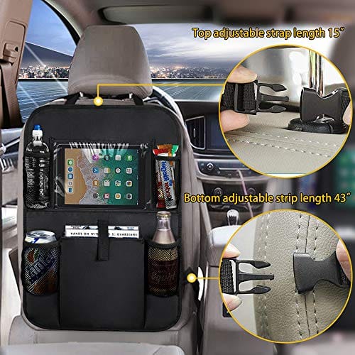 Backseat Car Organizer Kick Mats, KNGUVTH Car Seat Back Protectors with Clear 10" Tablet Holder + 5 Storage Pockets Back seat Organizer for Kids Toy Bottle Drink Vehicles Travel Accessories (2 Pack) ebuystt