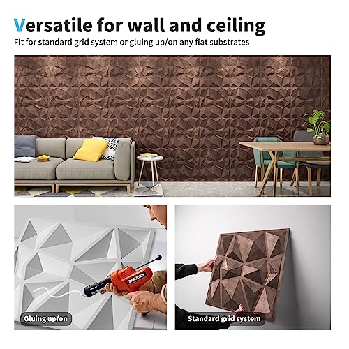 Art3d Textures 3D Wall Panels Antique Copper Diamond Design for Interior Wall Decor Pack of 12 Tiles 32 Sq Ft (PVC) MEGA