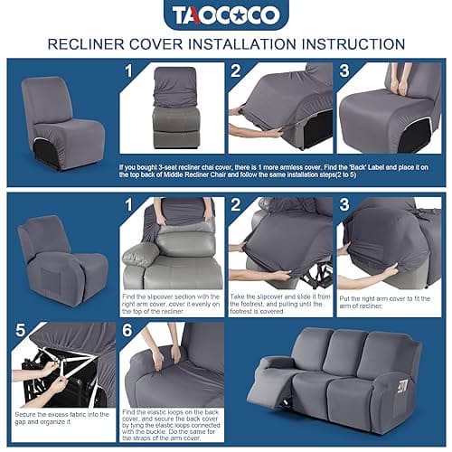 TAOCOCO Recliner Sofa Slipcover, 3 Pieces Polyester Fabric Stretch Sofa Covers for 3 Seat Reclining Couch, Soft Washable Furniture Protector with Pockets (3 Seat, Light Gray) ebuys
