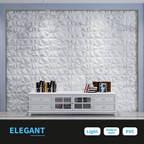 Art3d Textures 3D Wall Panels Glossy White Marble Diamond Design for Interior Wall Decor Pack of 12 Tiles 32 Sq Ft (PVC) MEGA
