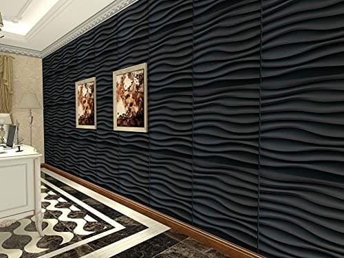 Art3d PVC Wave Panels for Interior Wall Decor, Black Textured 3D Wall Tiles, 19.7" x 19.7" (12 Pack) MEGA
