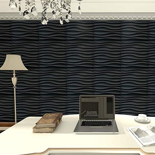 Art3d PVC Wave Panels for Interior Wall Decor, Black Textured 3D Wall Tiles, 19.7" x 19.7" (12 Pack) MEGA