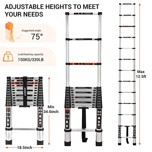 ALPURLAD Telescoping Ladder 10.5FT Aluminum Extension Ladders Lightweight Collapsible Ladder Telescopic Ladders for RV, Loft, Attic, Home, 330lbs Capacity ebuystt