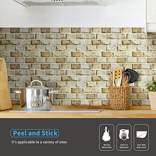 Art3d 10-Sheet Peel and Stick Subway Backsplash, 12 in. x 12in. Stone Design MEGA