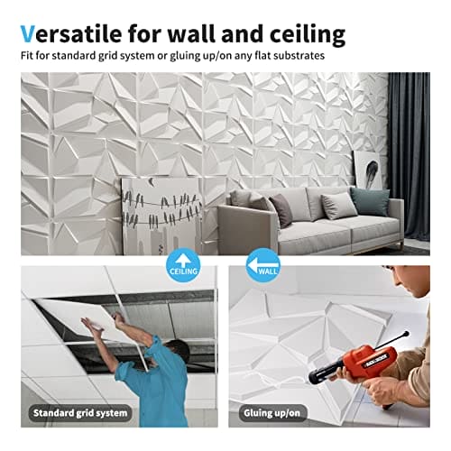 Art3d PVC 3D Wall Panels, Plastic Decorative Wall Tile in White 12-Pack MEGA