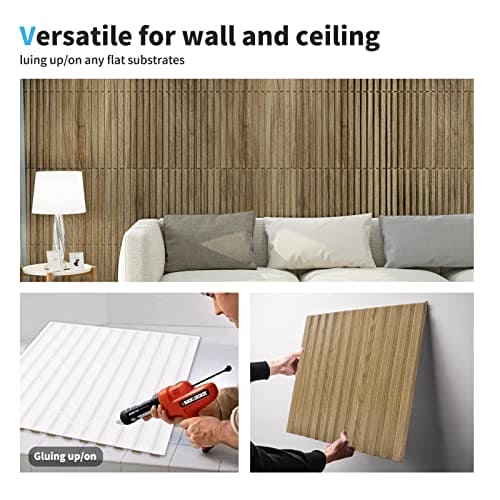 Art3d Slat Wall Panel, 3D Fluted Textured Panel 12-Tile 19.7 x 19.7in. - Walnut MEGA