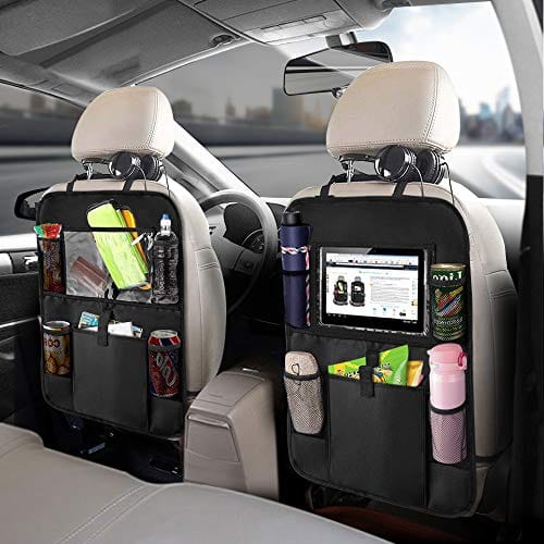 Backseat Car Organizer Kick Mats, KNGUVTH Car Seat Back Protectors with Clear 10" Tablet Holder + 5 Storage Pockets Back seat Organizer for Kids Toy Bottle Drink Vehicles Travel Accessories (2 Pack) ebuystt