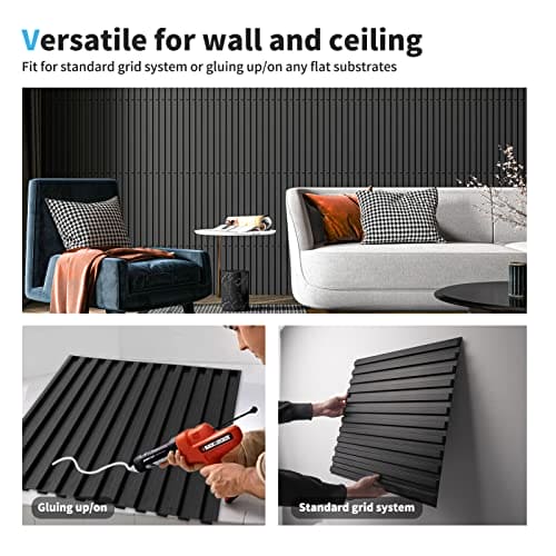 Art3d Slat Wall Panel, 3D Fluted Textured Panel 12-Tile 19.7 x 19.7in. - Black MEGA