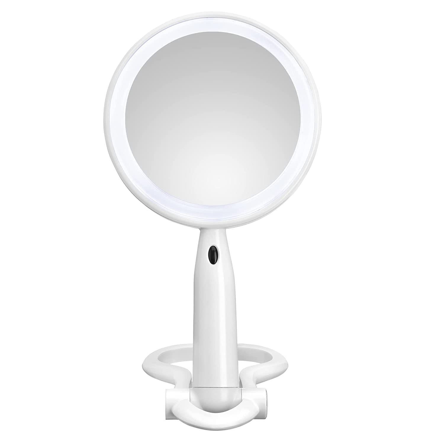 Conair Plastic Double-Sided Lighted Makeup Mirror - Lighted Vanity Makeup Mirror with LED Lights; 1x/3x magnification; White; compact - great for travel - BE52LED-2P