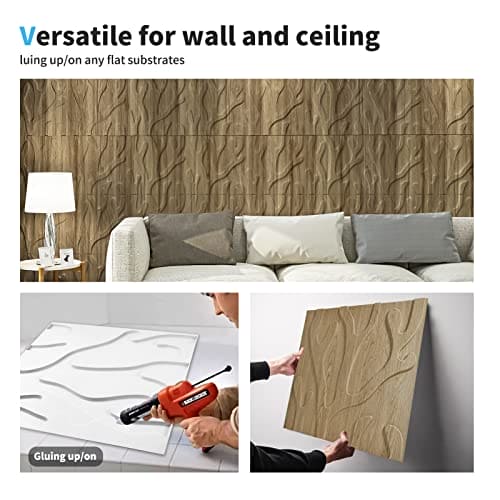 Art3d 3D Textured Wall Panel, Trunk in Maple, 12-Tile 19.7 x 19.7in. MEGA