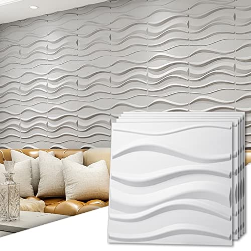 Art3d PVC 3D Panel for Interior Wall Decor, Wavy Textured Tile, 12-Pack 19.7 x 19.7in. White MEGA