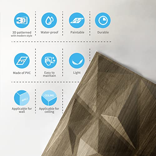 Art3d Textures 3D Wall Panels Wood Diamond Design for Interior Wall Decor Pack of 12 Tiles 32 Sq Ft (PVC) MEGA